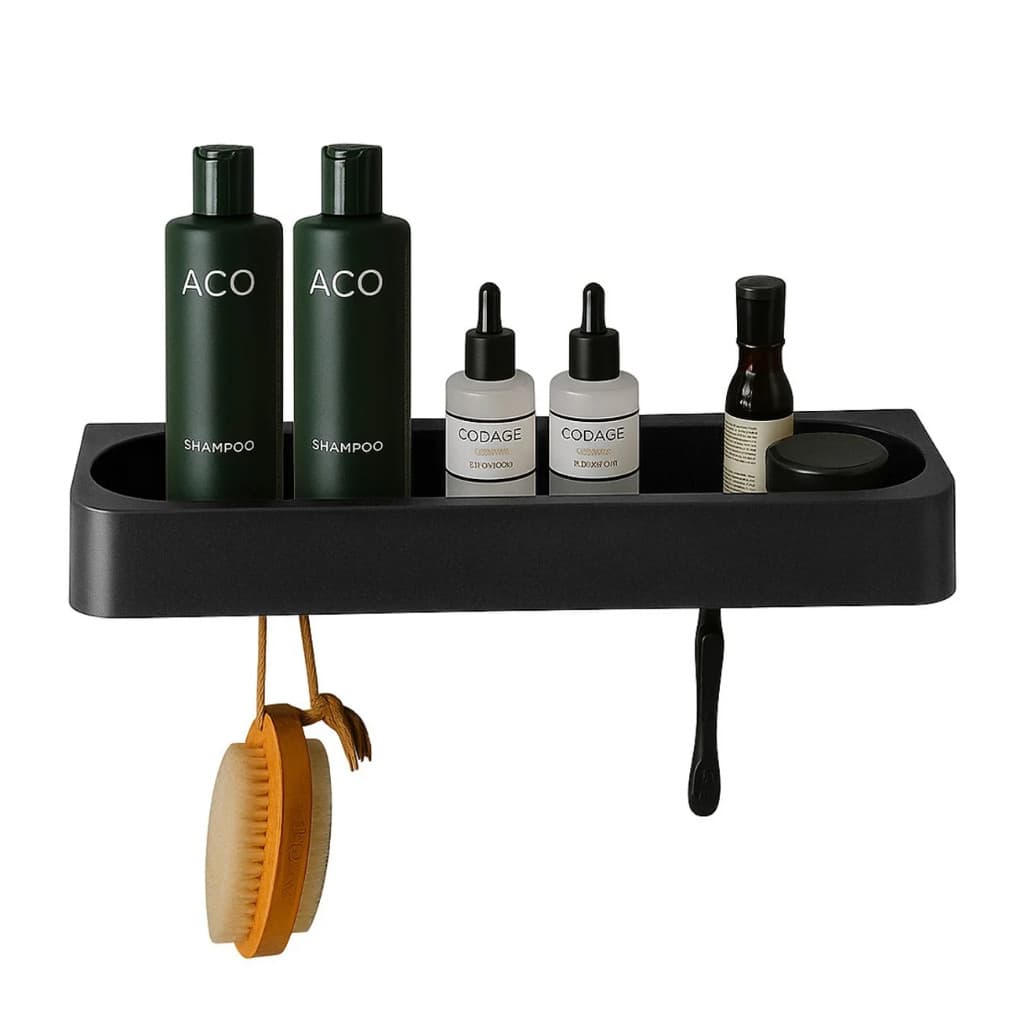 Prateleira de Banheiro Box Parede Eleve Preto - com adesivo Ultra Click sem furos na Parede - OU Martiplast