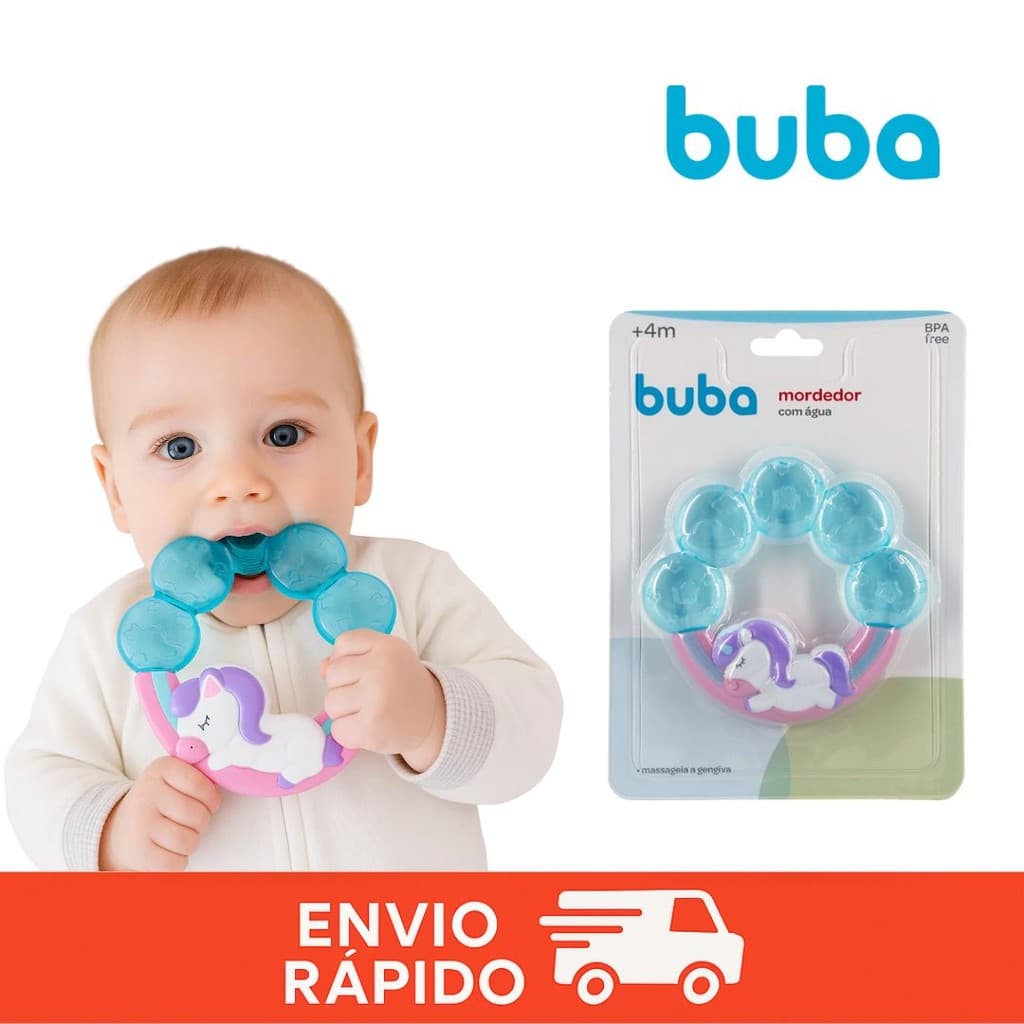 Mordedor de Água Buba Unicornio Massageador Dente Bebe Infantil Mordedor