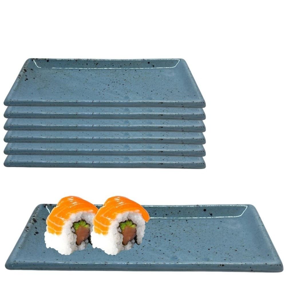 Kit 35 Travessas Sapporo em Porcelana Retangular Azul 22 x11