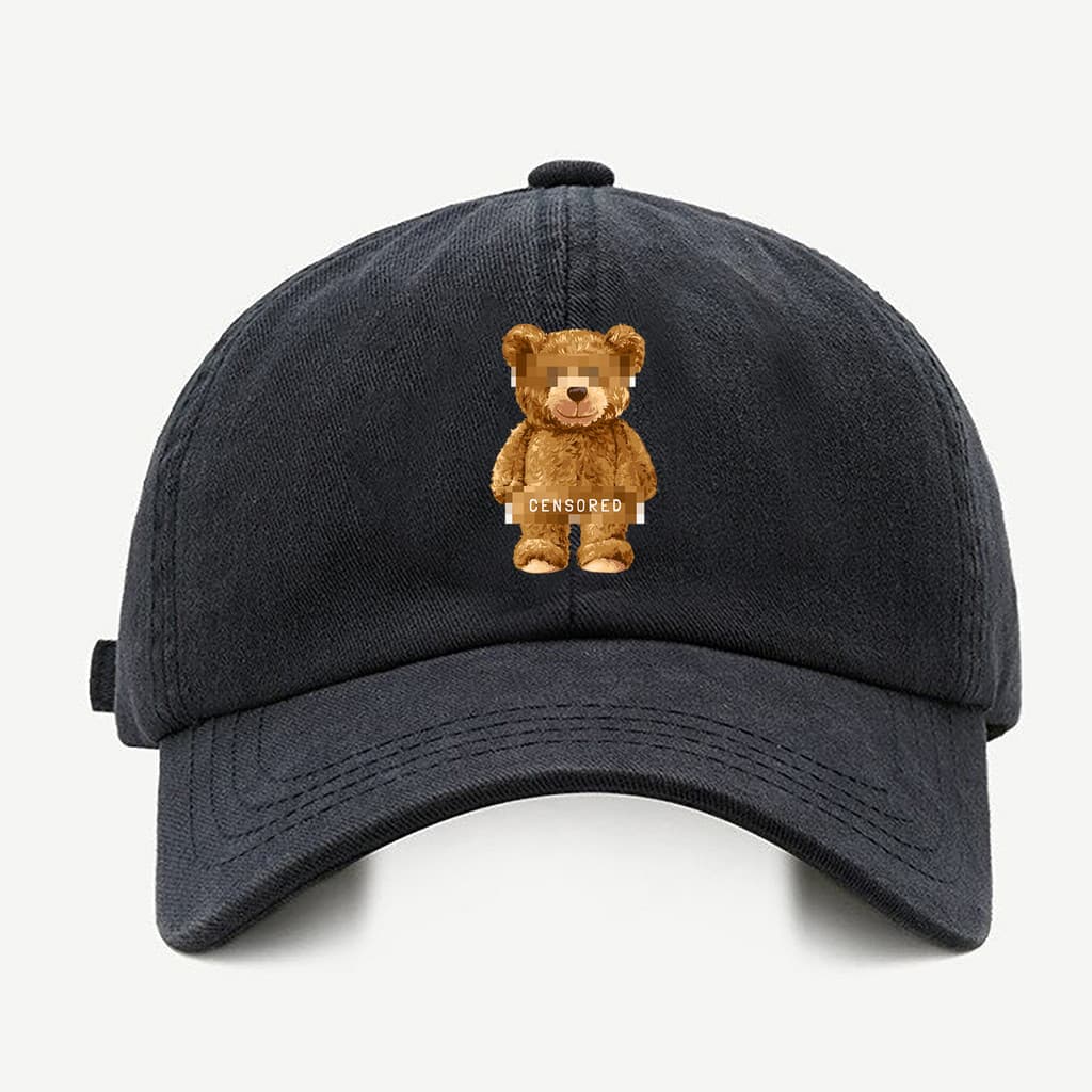 Bone baseball masculino preto Urso CensuradoCom regualgem cores bege e branco