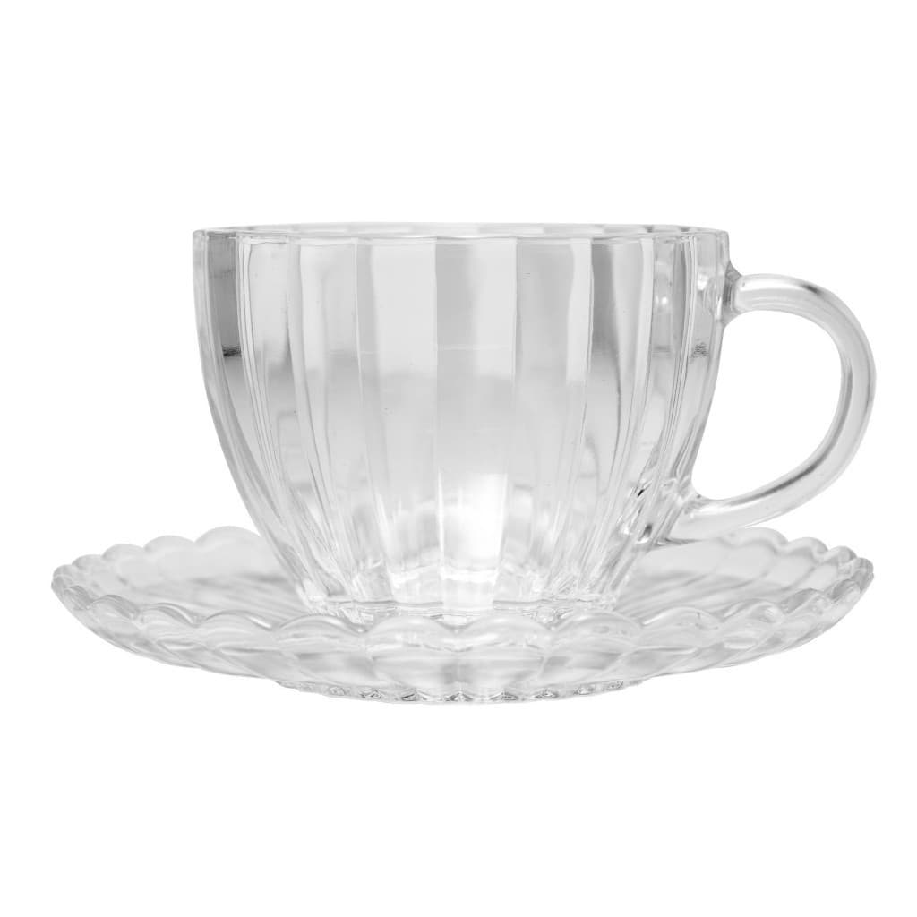 Conjunto 6 Xicaras Chá Café com Pires Vidro Cristal Petala 220ml Wolff