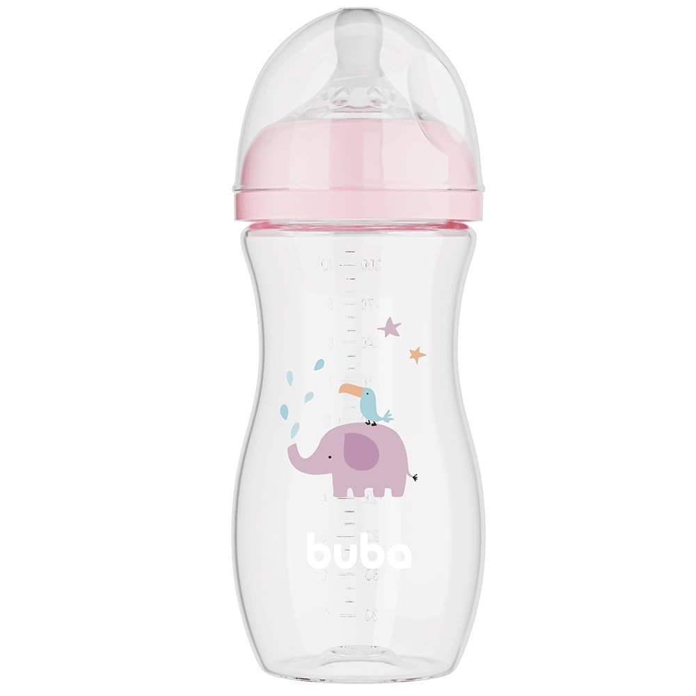 Mamadeira Buba Easy Flow 330ml Com Bico Antivazamento Fluxo 3 Elefante Rosa mamadeira buba