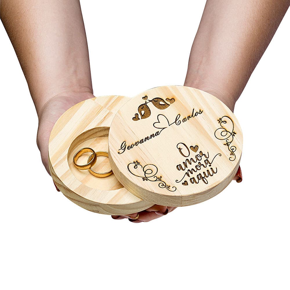 Porta Aliança de Madeira 11 CM Para Casamento Noivado Personalizado
