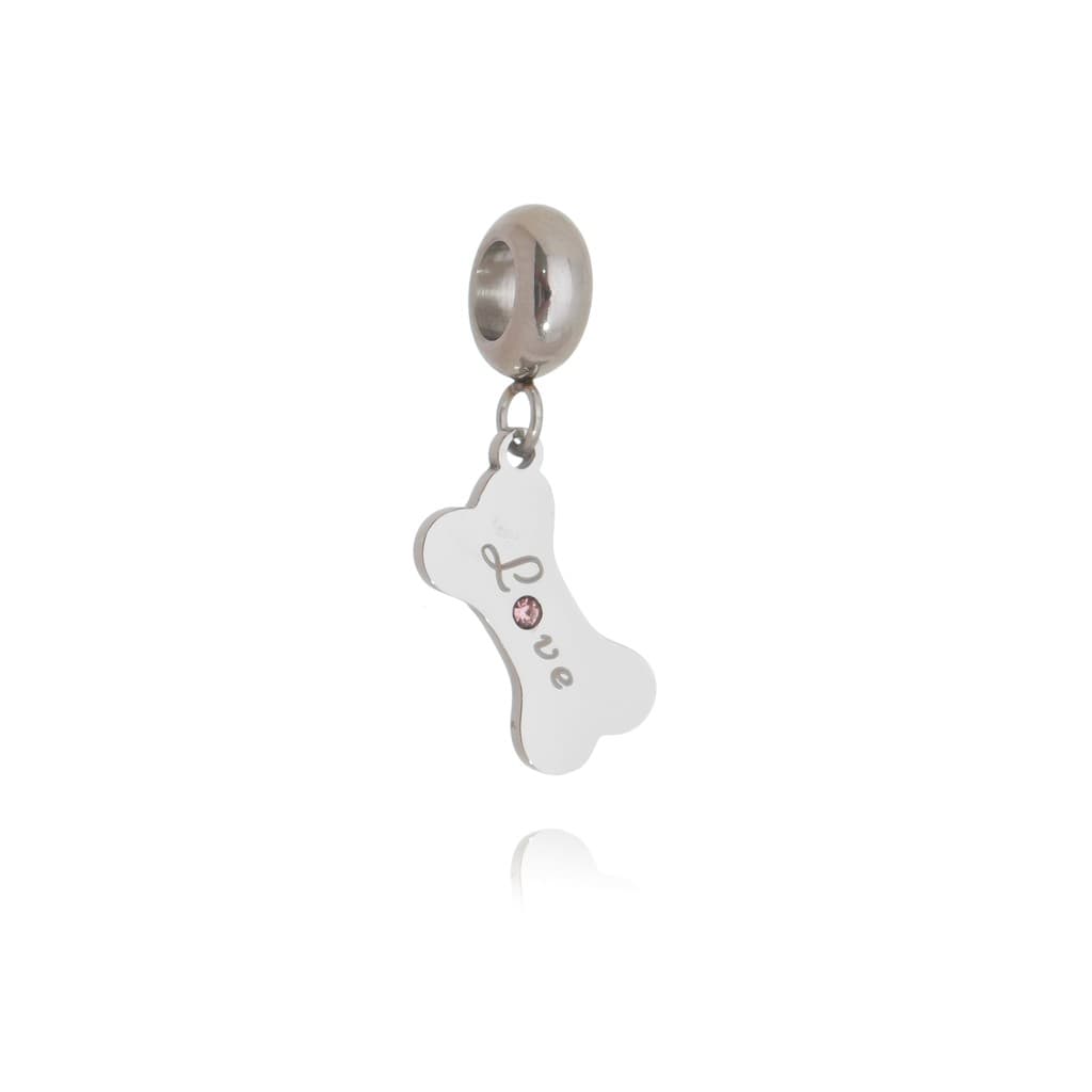 BERLOQUE ACO INOX OSSO ESCRITO LOVE COM 1 PEDRA