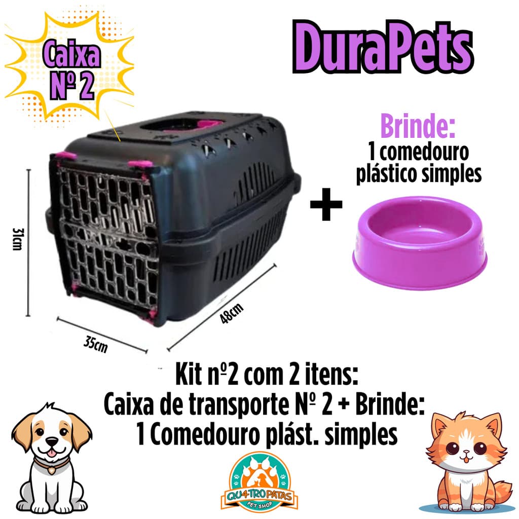 Caixa de Transporte DuraPets Nº 2 + 1 Comedouro plást. simples (brinde)