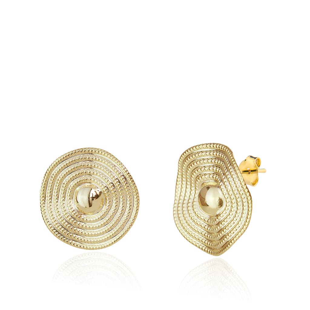 Brinco Banho de Ouro 18k Pequeno com Base Chapinha e Círculo Trabalhado Ondulado (2,4cm)