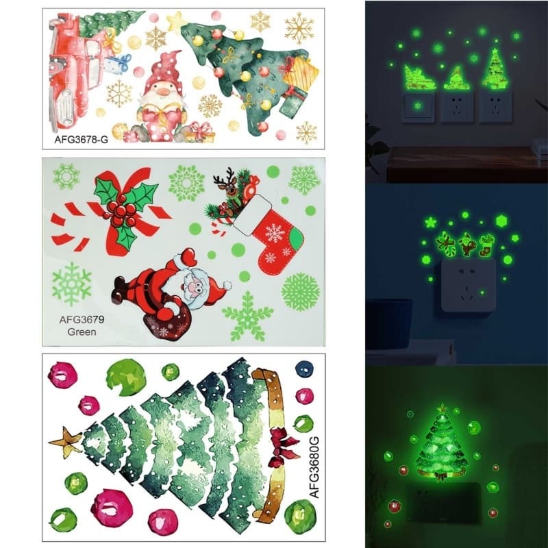 YU Adesivos De PVC Com Tema De Natal Que Brilham No Escuro , Decalques De Parede Para Sala De Estar , Decorações Fáceis