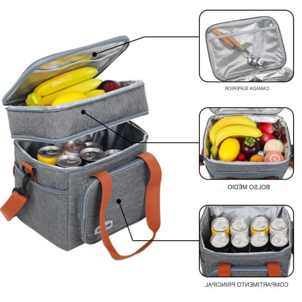 Bolsa Térmica Grande Capacidade Para Marmita Lanche e Bebida Piquenique Viagens Praia e Trabalho