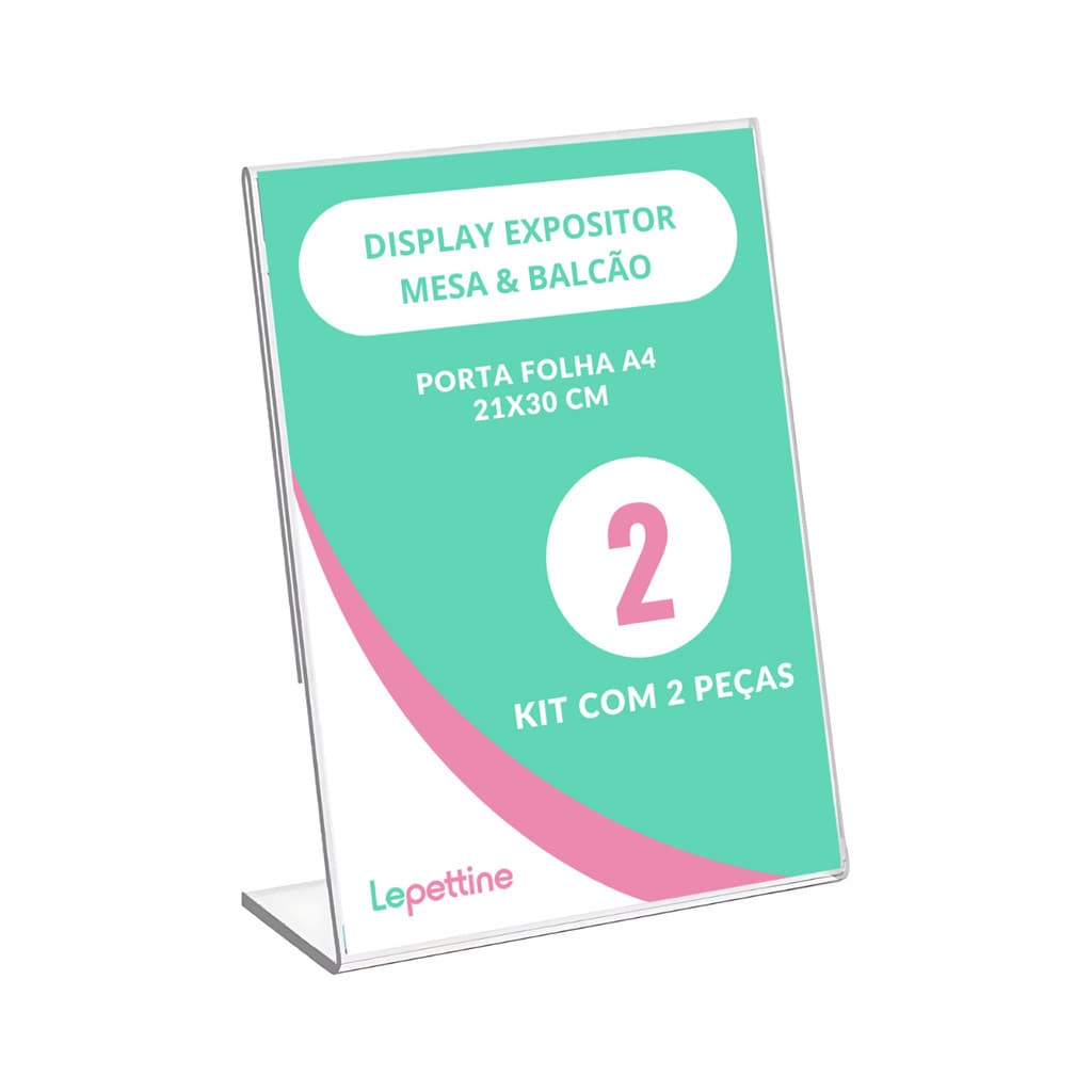 Kit Display Expositor Acrílico A4 Em L Ps Cristal Mesa Balcão com 2 unidades