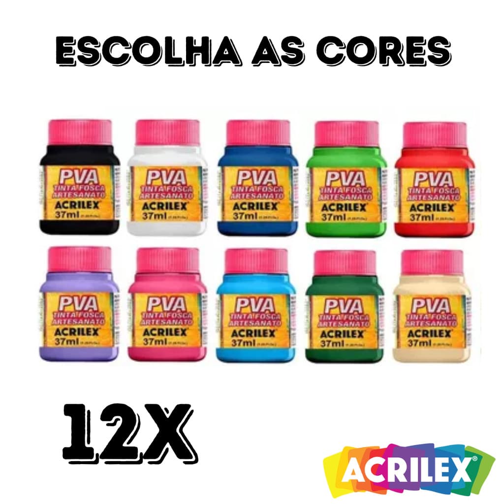 12x Tintas Pva Fosca P/ Artesanato 37ml (escolha as cores) Acrilex