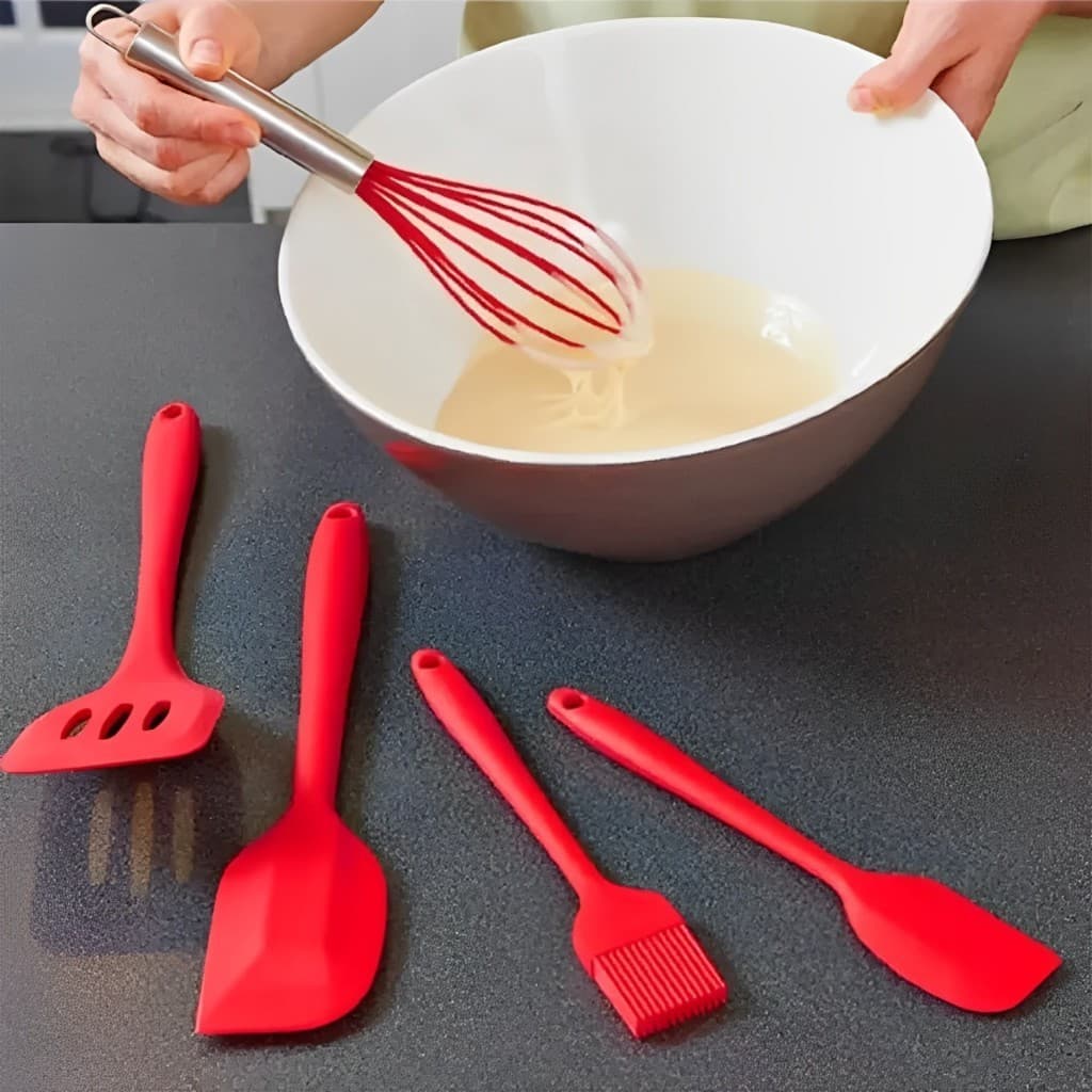 Kit 5 Peças Utensílios de Cozinha Silicone Colher Espátula Fue Espátula Pequena Pincel