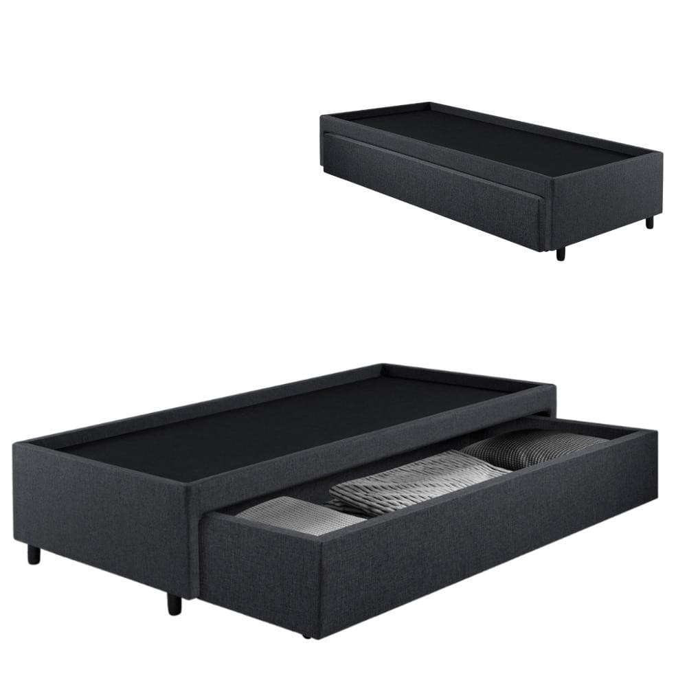 Base Box Cama Solteiro com Gaveta Sapateira 88x188 cm Linho Cinza
