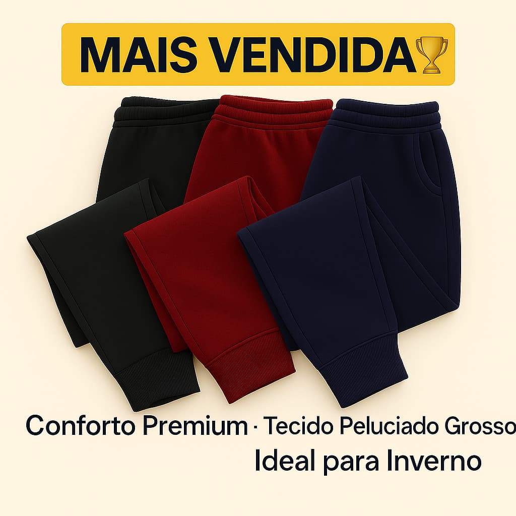 Kit 3 Calça Moletom Peluciada Tradicional Grossa Pro Inverno Com Punho Unissex Mais Barata