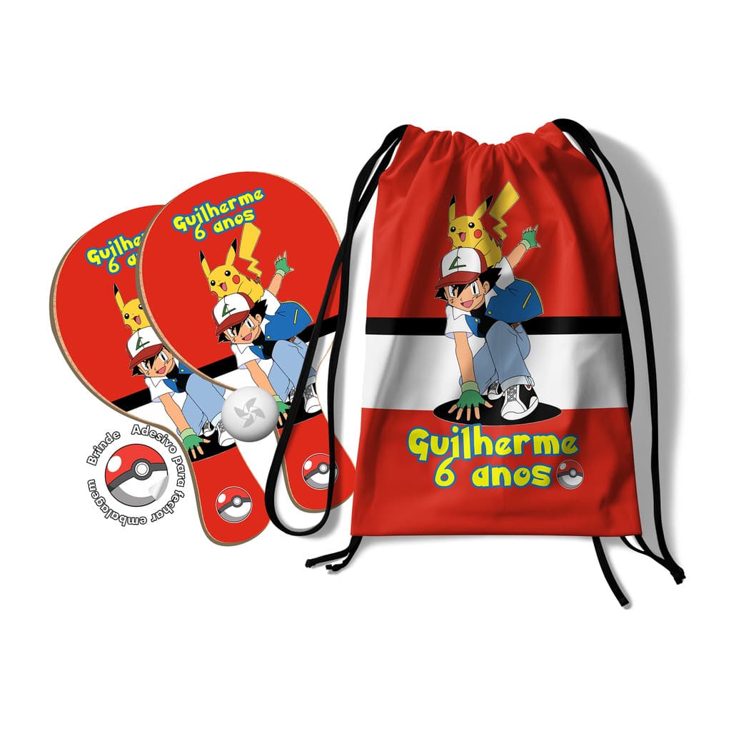 7/10/15/20/25 Kit Mochilinha e Raquetes Ping Pong - Pokemon Pikachu