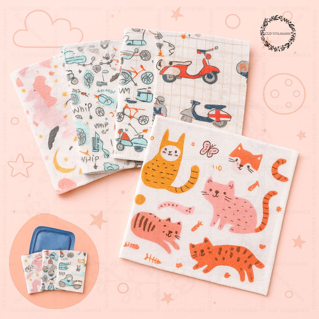 Toalhas de Lancheira Boca Infantil Escola Creche Passeios de Algodão Estampas Sortidas 35x40cm