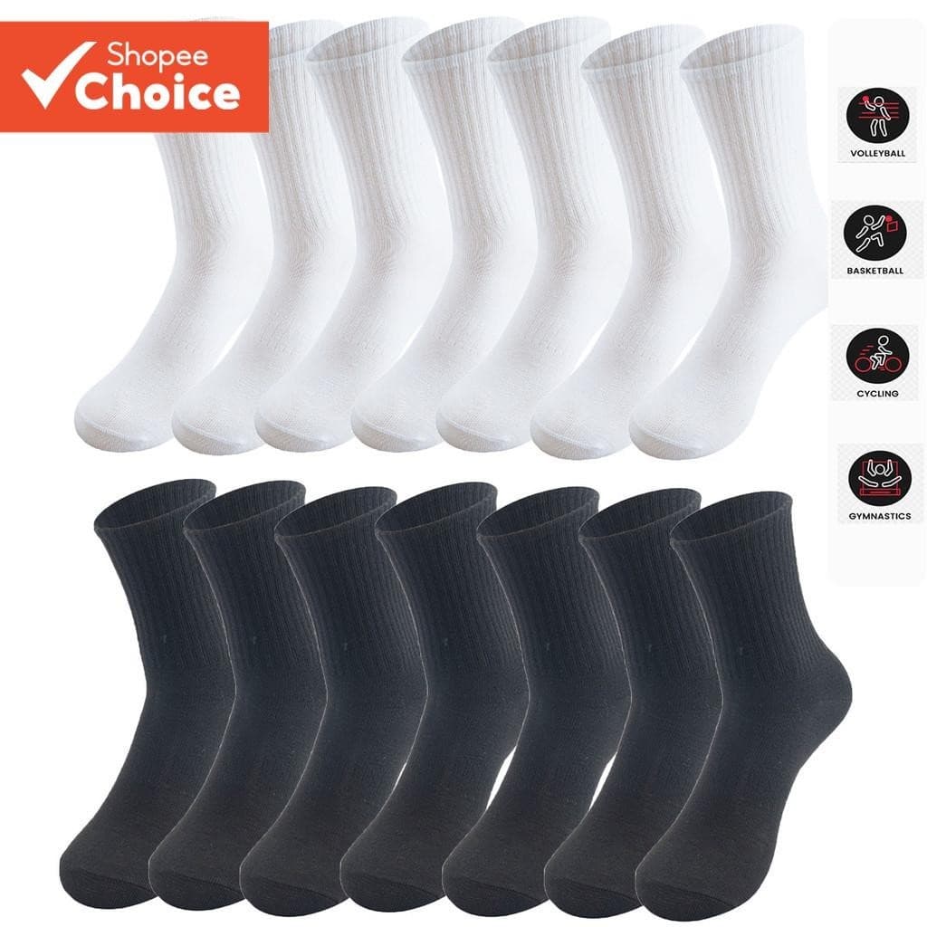 5/10 Pares De Meias Esportivas Unissex De Cano Alto | Respirável E Absorvente De Suor Para Exterior (Branco/Preto)