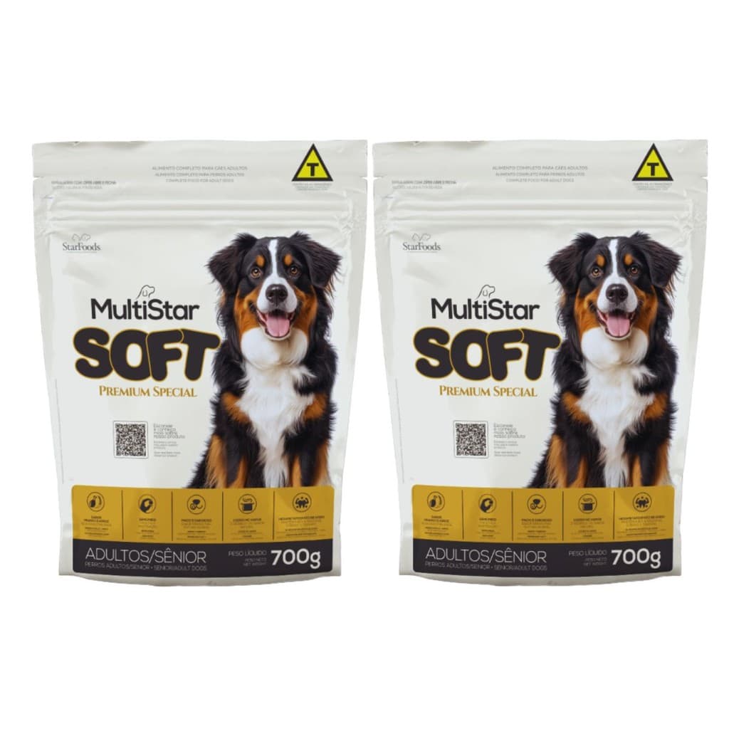 Ração Macia MultiStar Soft Sem Corantes Cães Adultos KITx2