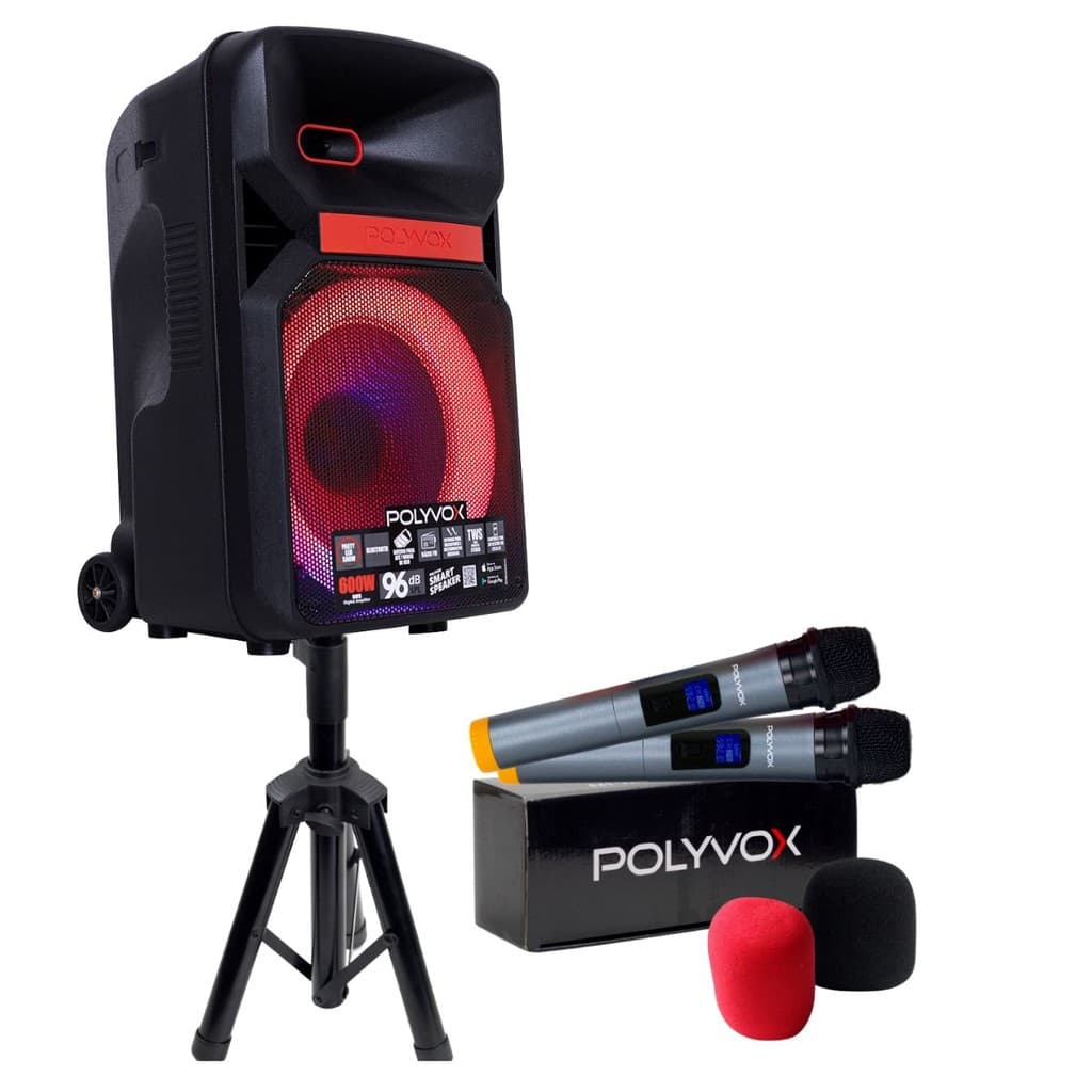 Caixa de Som Bluetooth XC-812T 600W + 2 Mic sem Fio + Tripé