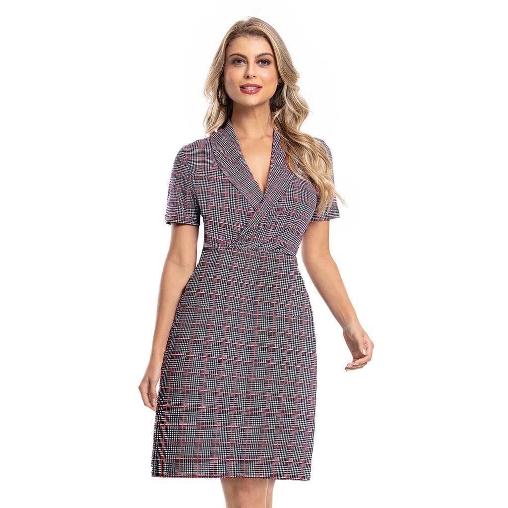 Vestido Clássico com Decote Transpassado e Saia Reta – Moda Casual