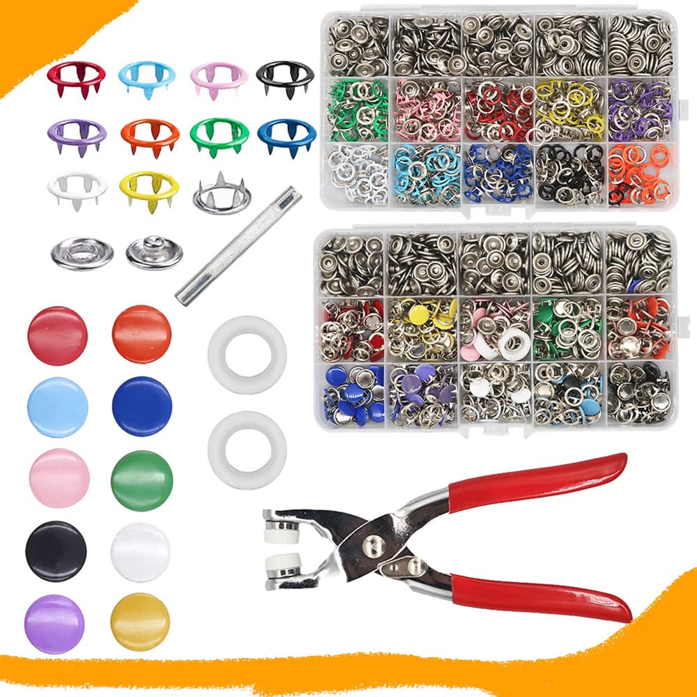 1600 Peças Botões de Pressão de Metal com Alicates de Fixação Kit de Ferramentas de Prensa Perfeito para Artesanato Diy