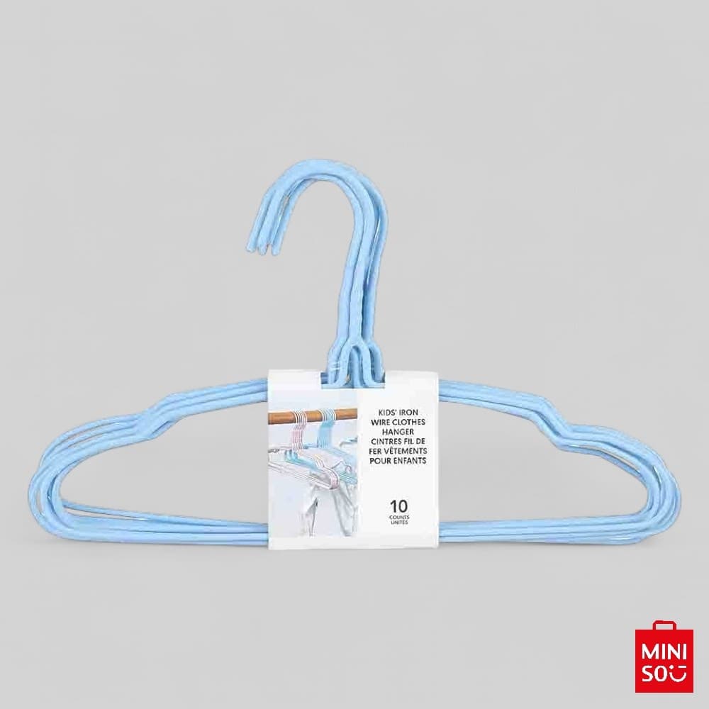 Kit 10 Cabides Infantis Miniso Azul – Cabides de Metal Revestido, Resistentes e Antideslizantes para Roupas de Criança