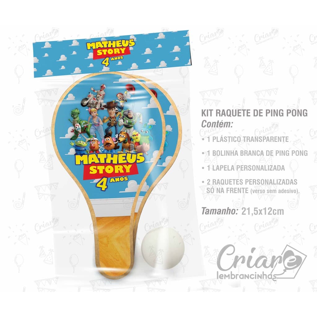 5, 10, 15 ou 20 unid - Kit Raquete De Ping Pong + bolinha - Toy Story (modelo 2) - Lembrancinha PERSONALIZADA