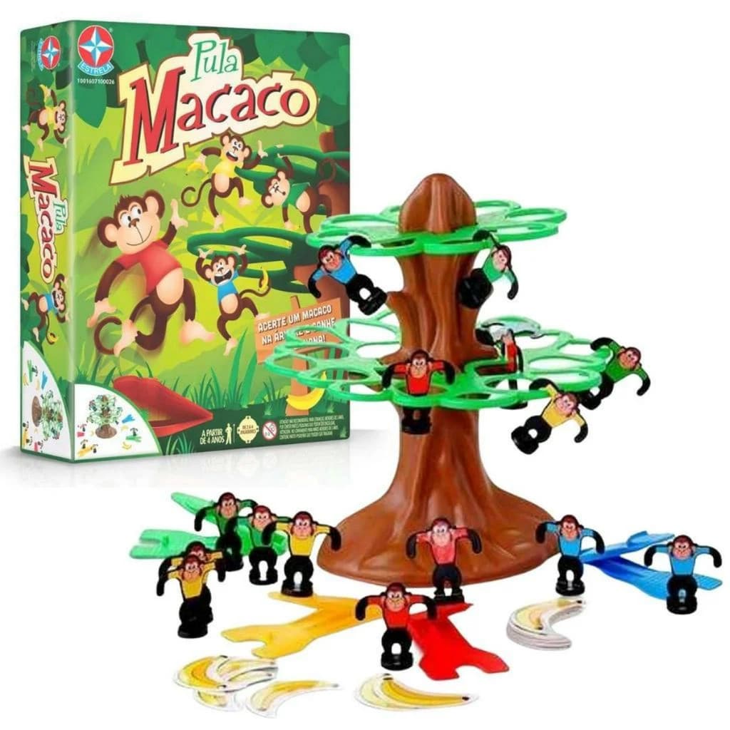 Jogo Pula Macaco Estrela com Lança Macacos e Árvore - Brinquedo Educativo Divertido Infantil
