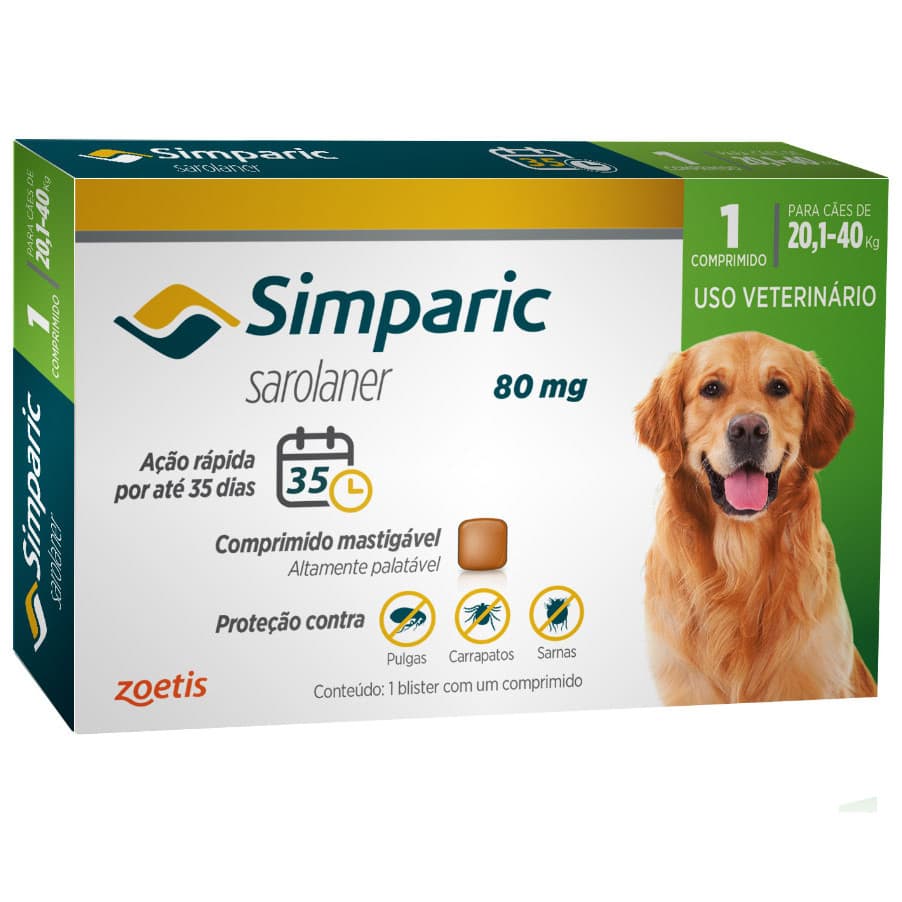 SIMPARIC 80 MG CAES DE 20,1 A 40 KG ANTIPULGAS 1 COMPRIMIDO