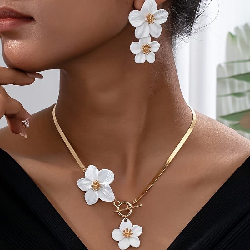 Conjunto De Colar De Brincos Florais Boêmios Coloridos Na Moda Praia Férias Presente Para Mulheres