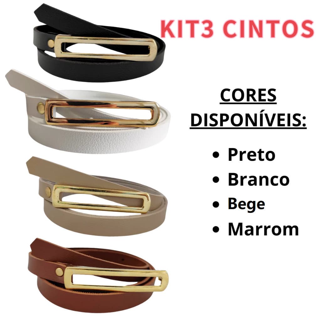 Kit 3pc/4pc Cintos Feminino Para Vestido Short Calça Alfaitaria Fivela Alongada Dourado