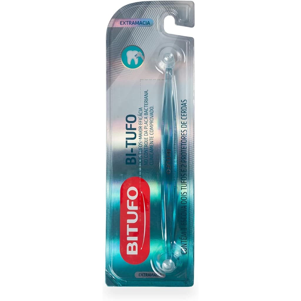 Escova Dental Bitufo Dois Tufos Extra Macia com 1 unidade + 2 protetores de Cerdas