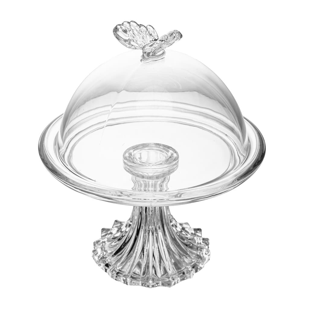 Bomboniere de Cristal com Pé e Tampa Butterfly Wolff 18x15cm - Baleiro e Porta-Doces para Mesa Posta