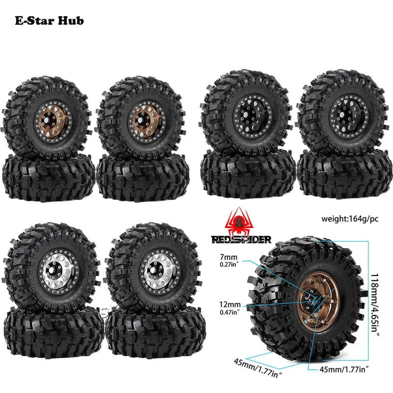 4PCS Rodas de Metal 118MM com Beadlock para Traxxas TRX4 RC4WD D90 Axial SCX10 II III MST 1/10 Carro Crawler RC