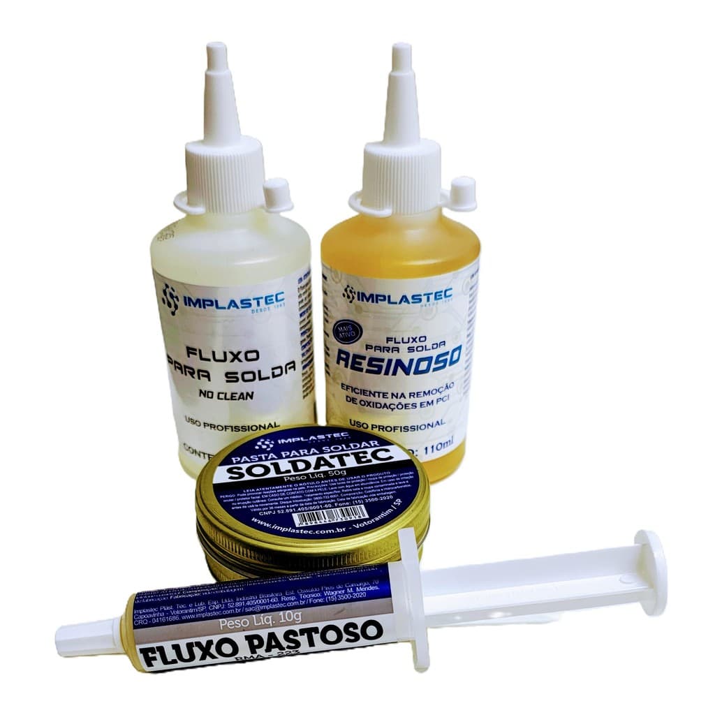 Kit Solda Fluxo No Clean + Fluxo  Resinoso +  Pasta soldar Soldatec  + Fluxo Pastoso RMA 223