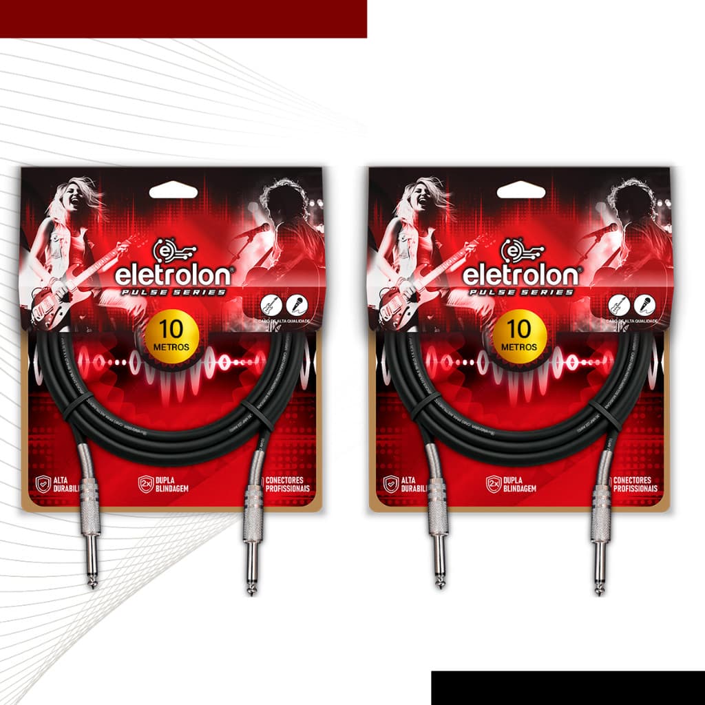 Kit 2 Cabo P10 Mono P10 Mono Para Violão Guitarra Baixo 10m Metros - Pulse Eletrolon