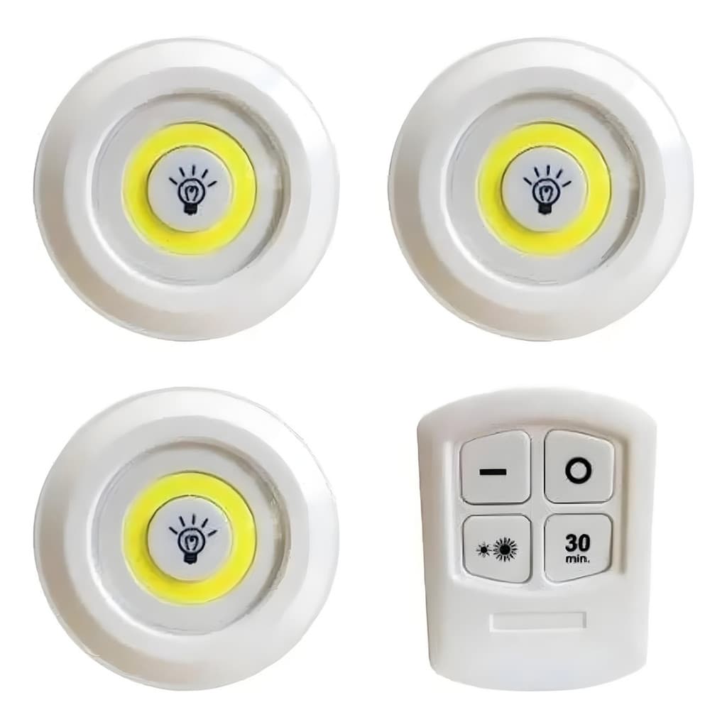 Kit 3 Lampada Luminaria Led Adesivo Sem Fio Controle Remoto