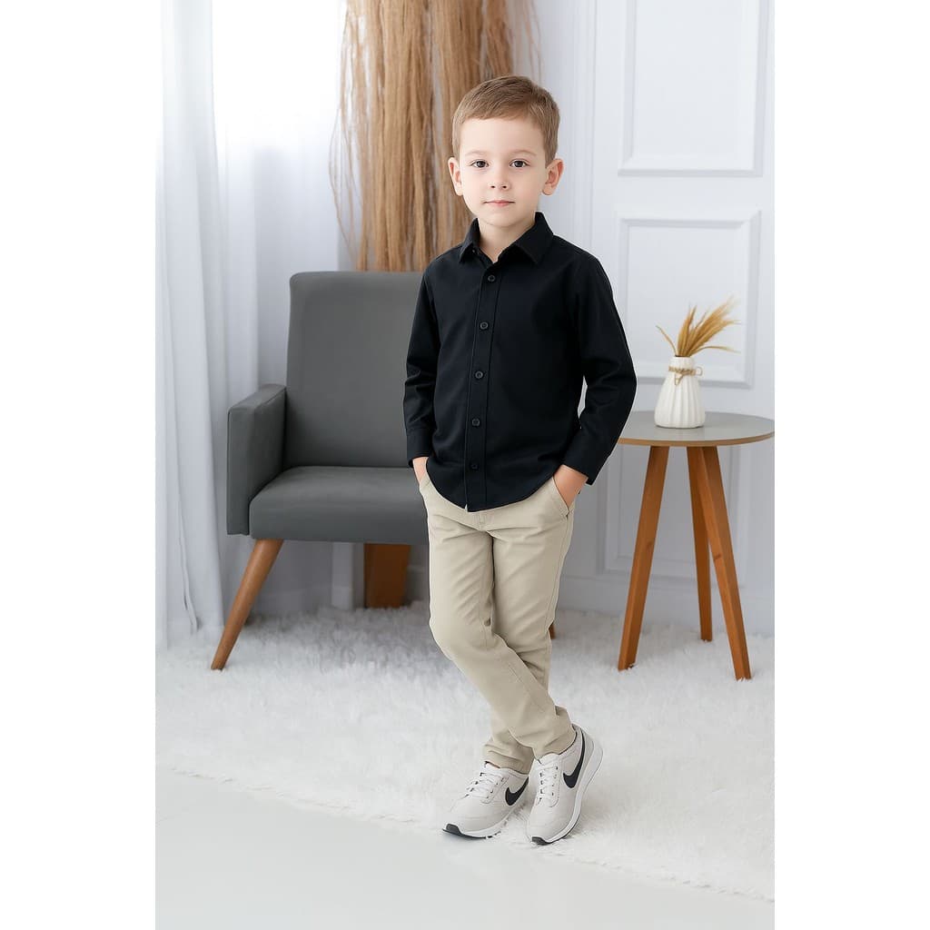 Calça Social Nude com Camisa Longa Preta