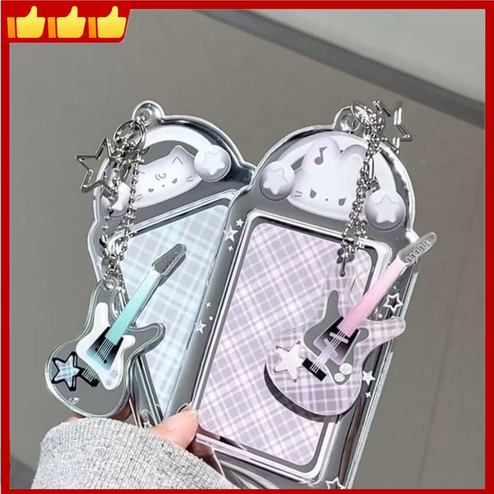 Porta-Cartões De Foto De Gato Fofo Compacto Decorativo Suporte De Exibição De Cartão Kpop Capa Protetora Fofa De 3 Poleg