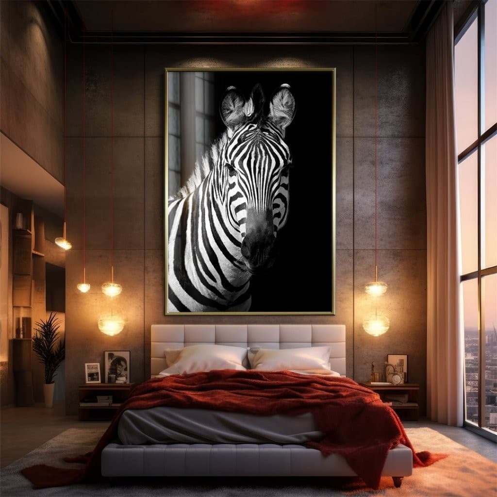 Quadro Decorativo GRANDE Alta Resolução Para Sala Quarto Escritório Quadro Zebra fundo preto