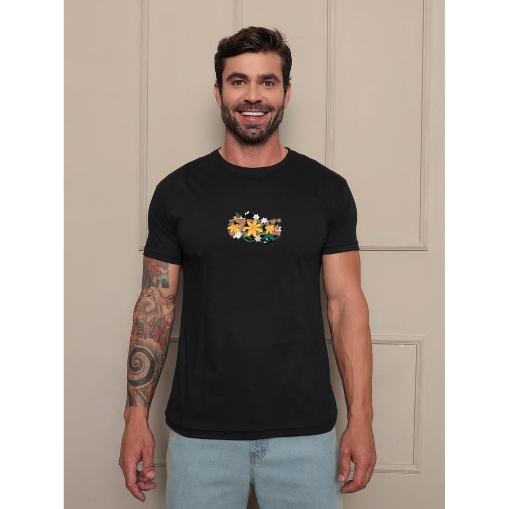 Camiseta fabrica Streetwear Camisa Masculina Unissex Flor 100% Algodão Blusa Masculina P M G GG