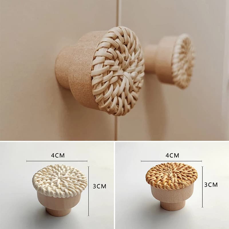 Boho Rattan Puxadores De Gaveta Redondos De Madeira De Vime Feitos À Mão Armários Porta De Armário Móveis Ferragens