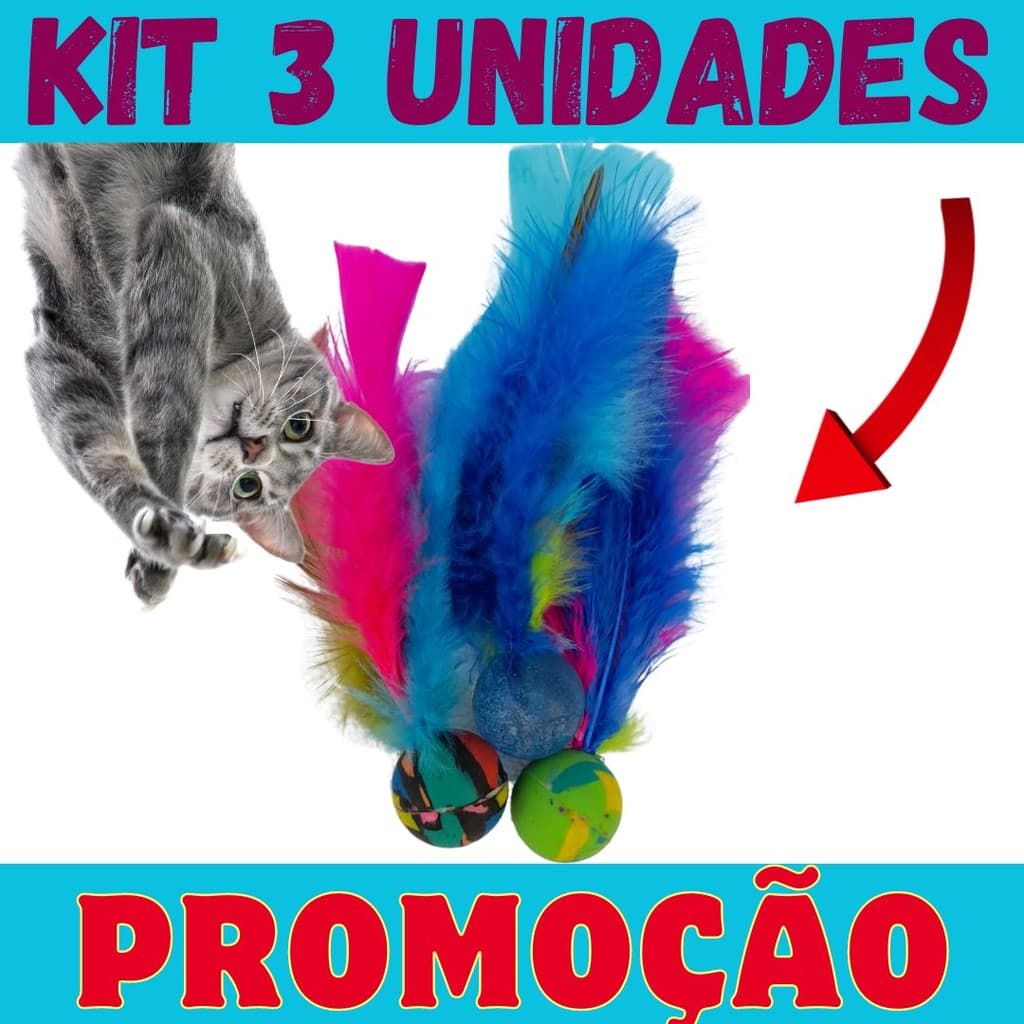 Kit 3 Bolinha Pula Pula com Pena para Gato animais de estimção diversão garantida