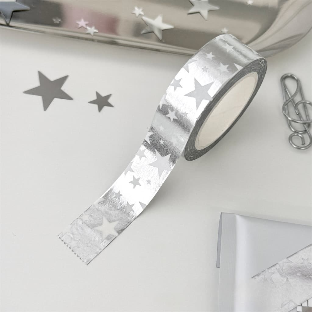 Fita Adesiva Estrela Prateada De 15 Mm DIY Decoração De Álbum De Recortes