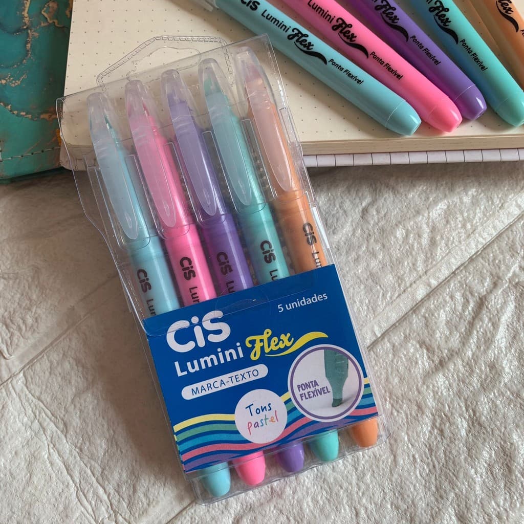 Marca Texto Lumini Flex Pastel - Estojo 5 Cores