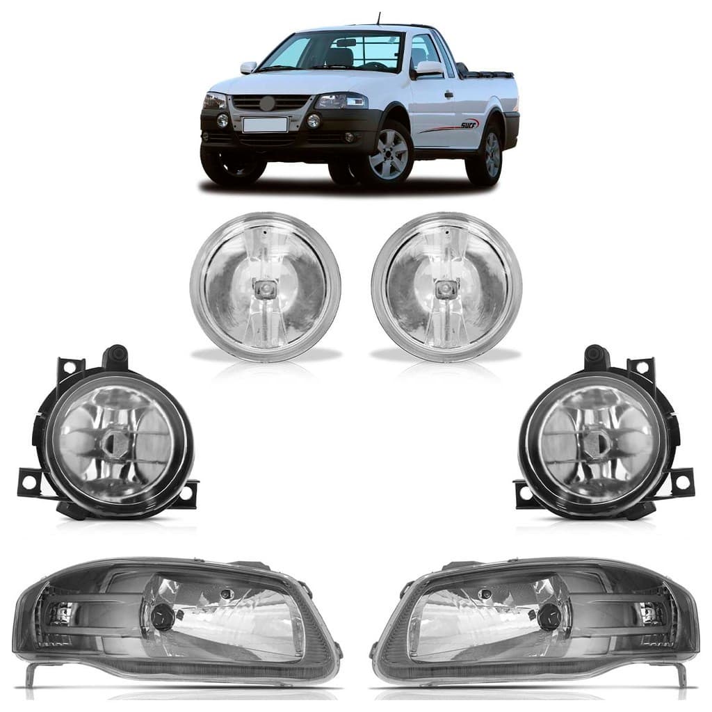 Kit Par Farol Dianteiro Parati Surf G4 2006 A 2012 Máscara Cinza + Par Farol de Milha