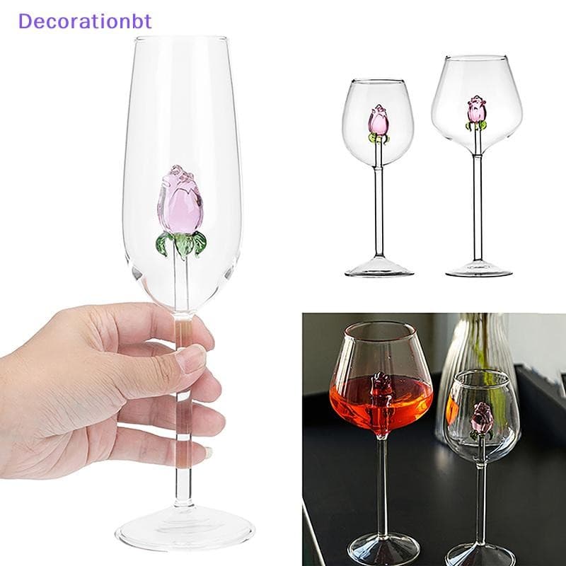 Decorationbt Criativo 3D Rosa Vidro Build-In Vermelho Branco Copos De Vinho Copo Drinkware Taça Flauta Champanhe Casa Adorável Valene Presente Novo