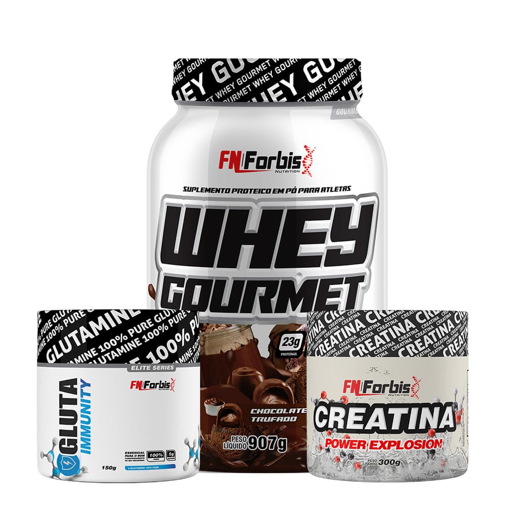 Kit Whey Protein Gourmet Pote + Creatina 300g + Gluta Immunity 150g - FN Forbis