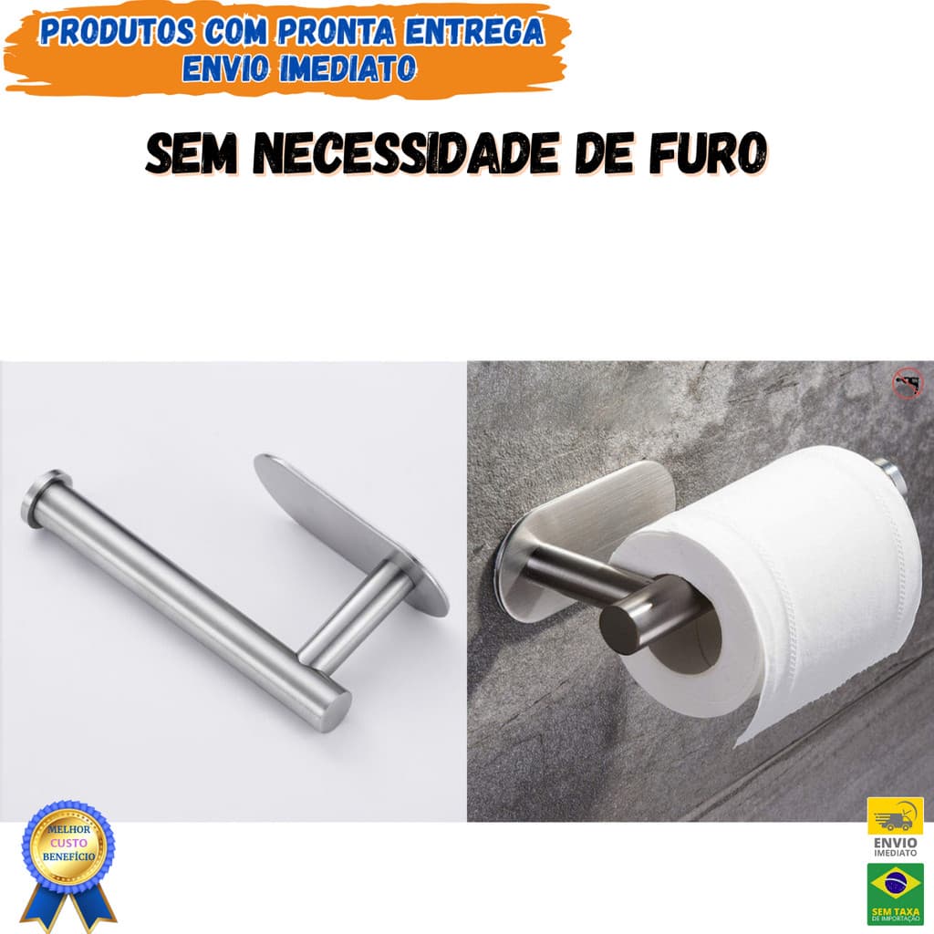 Porta Papel Higiênico Suporte Auto Adesivo Aço Inox Cromado Para Parede Banheiro Lavabo