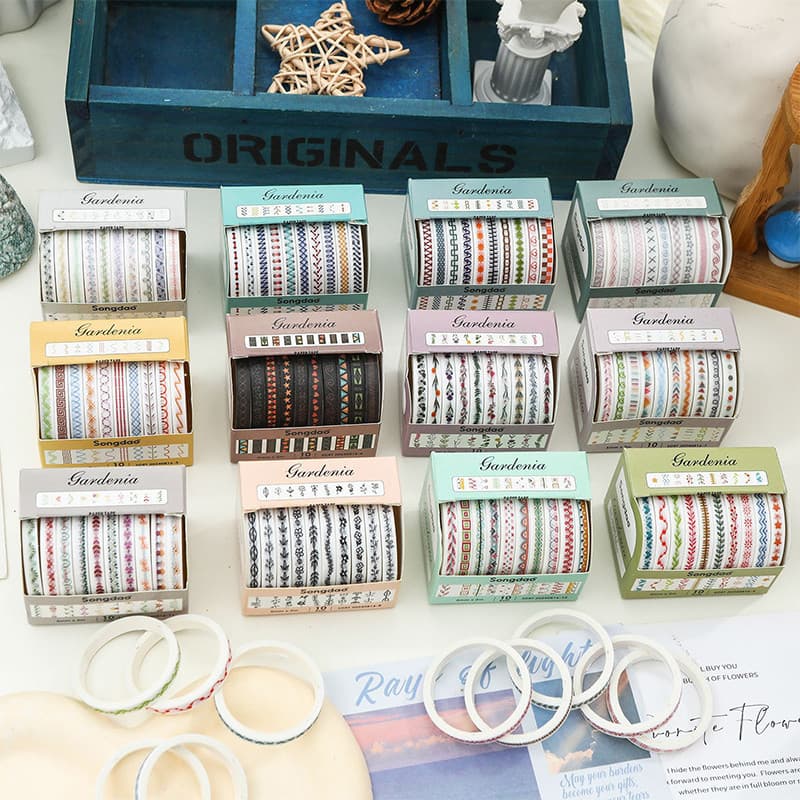 10 Rolos De Fita Concisa Da Série Grandenia , Adesivos Decorativos De Material DIY , Fitas Adesivas