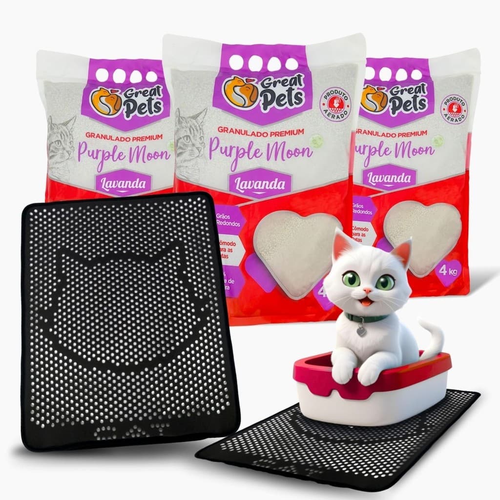Kit 3 Areia Purple Moon 4Kg E Tapete Coletor De Areia Mypetone